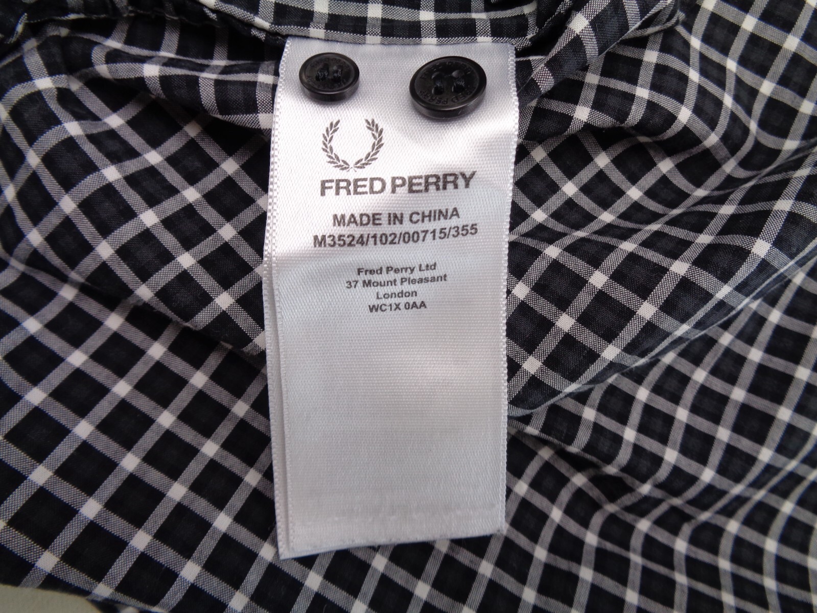 Fred Perry Shirt Mens Medium Black Check 100% Cotton Embroidered Logo Mod