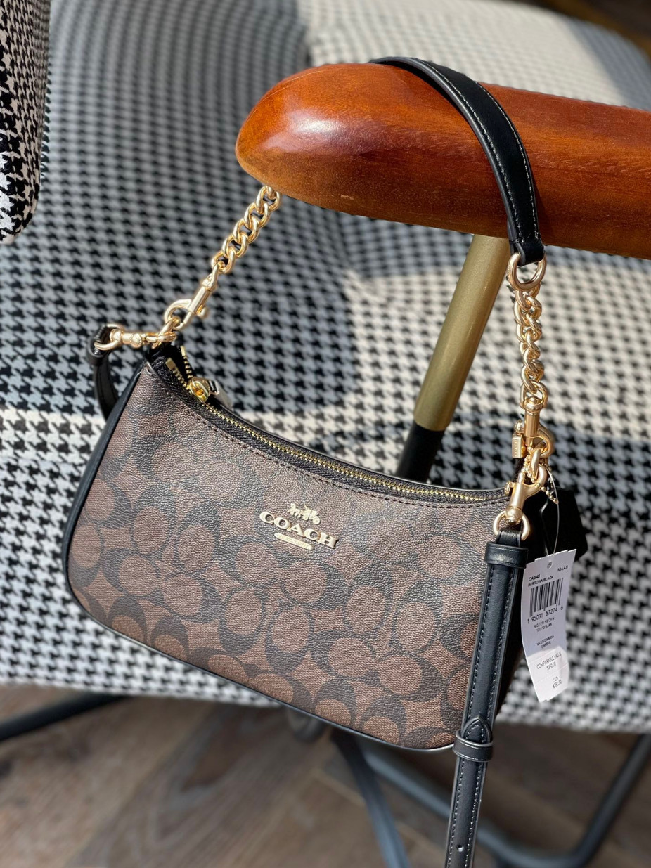 NWT COACH CA548 Teri Shoulder Bag In Signature Canvas/Gold/Brown Free