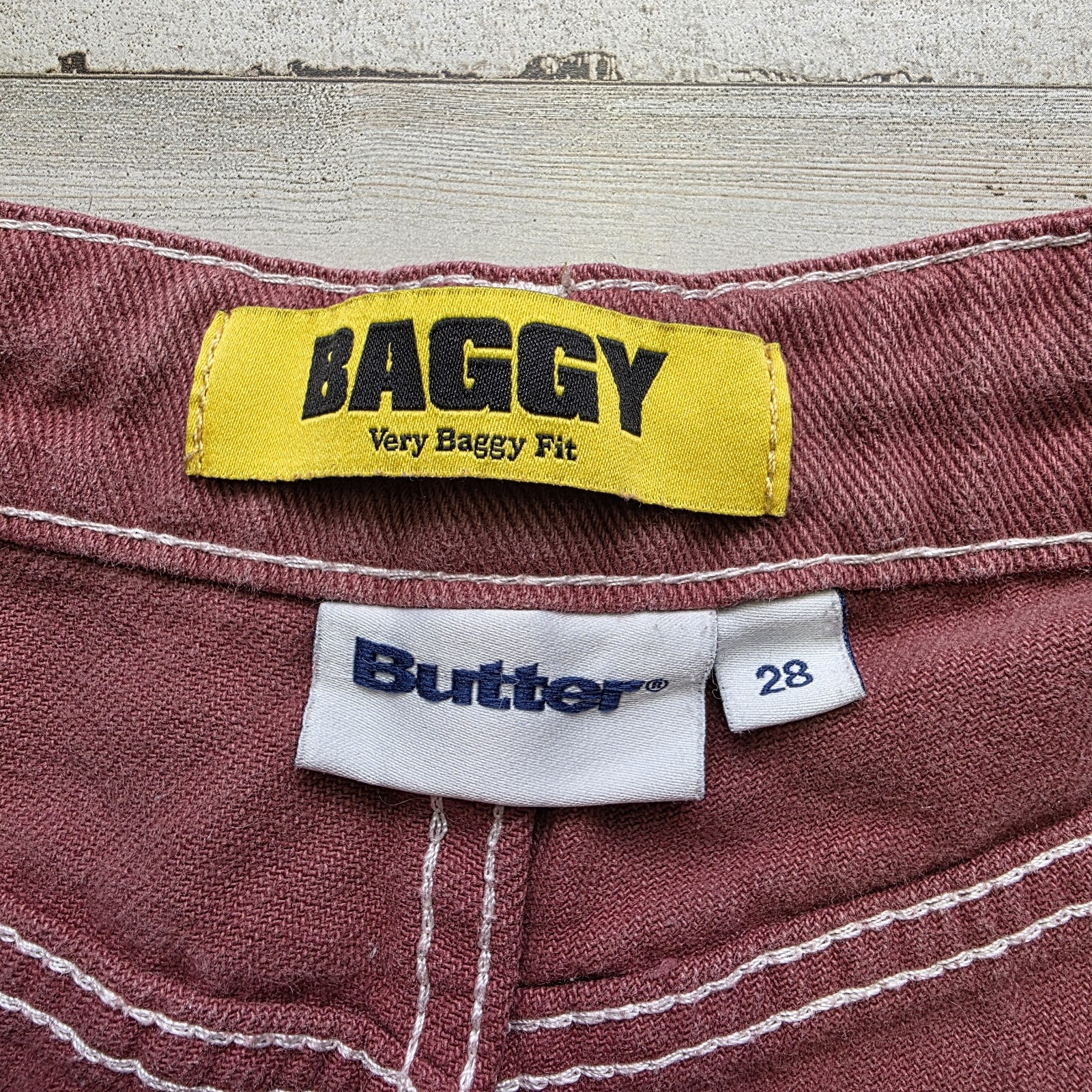 Butter Goods Jeans Sz 28×28 Embroidered Baggy Skater Drawstring Wine Red – Skunk