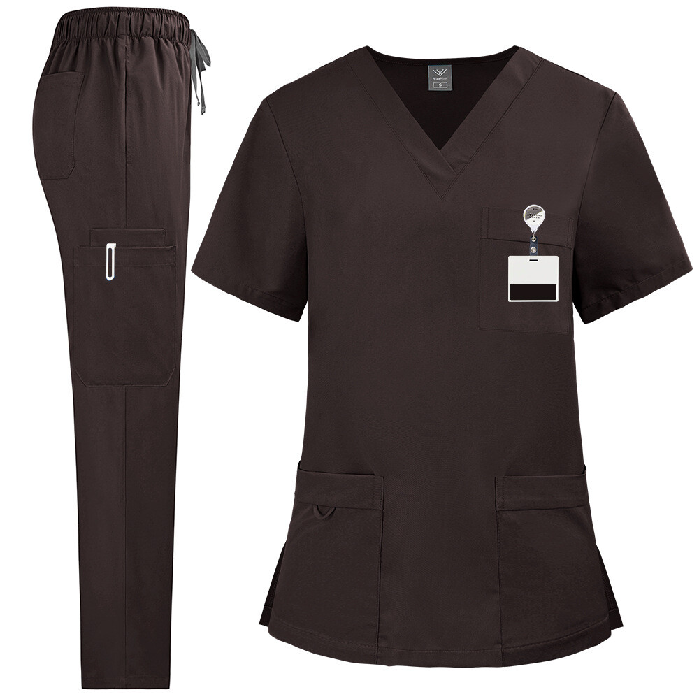 2pcs/set Medical Uniform Nursing Scrub Men Women V-Neck Straight Multi-pocket