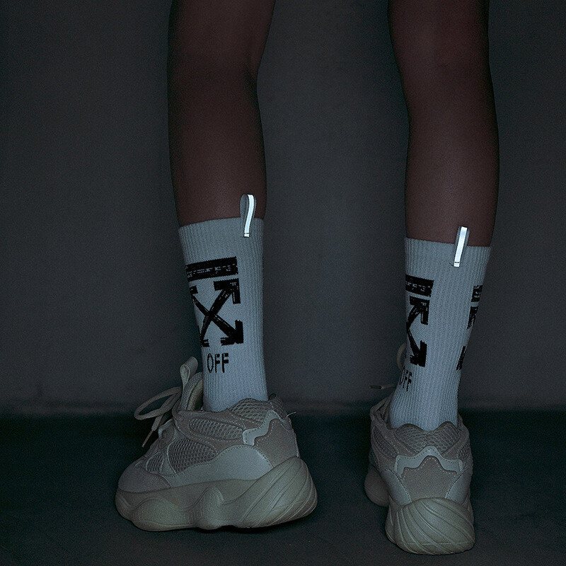 Unisex 2 Pairs Crew Socks Off Arrow Reflective Comfort White XX Athletic Socks