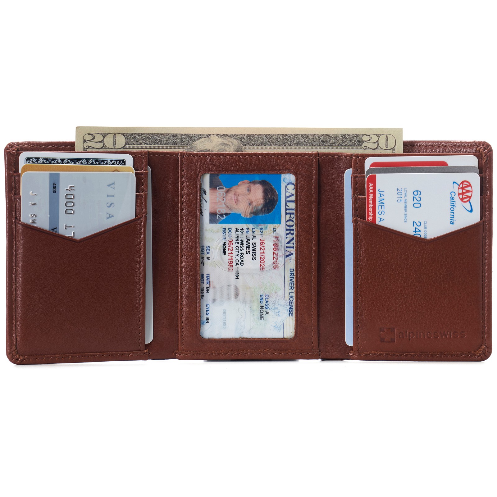 Alpine Swiss Men’s Leon RFID Trifold Pocket Wallet – Genuine Leather Wallet for