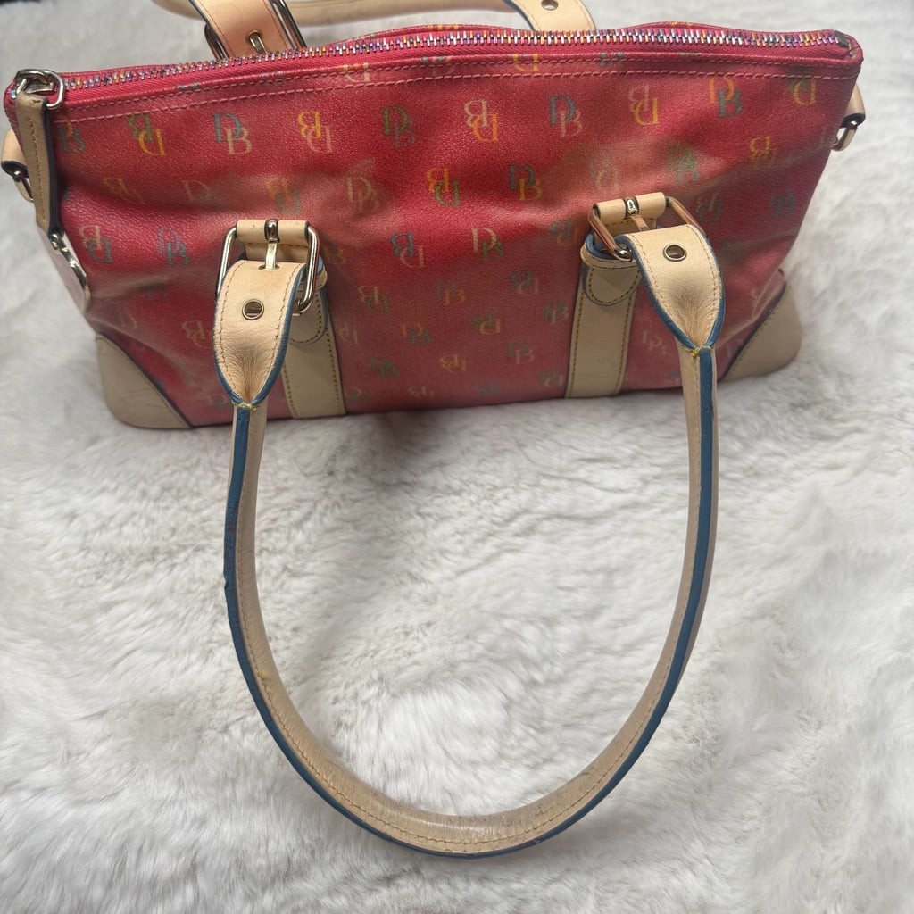 Dooney & Bourke Monogram Multi-Color DB Logo Satchel with Leather Trim