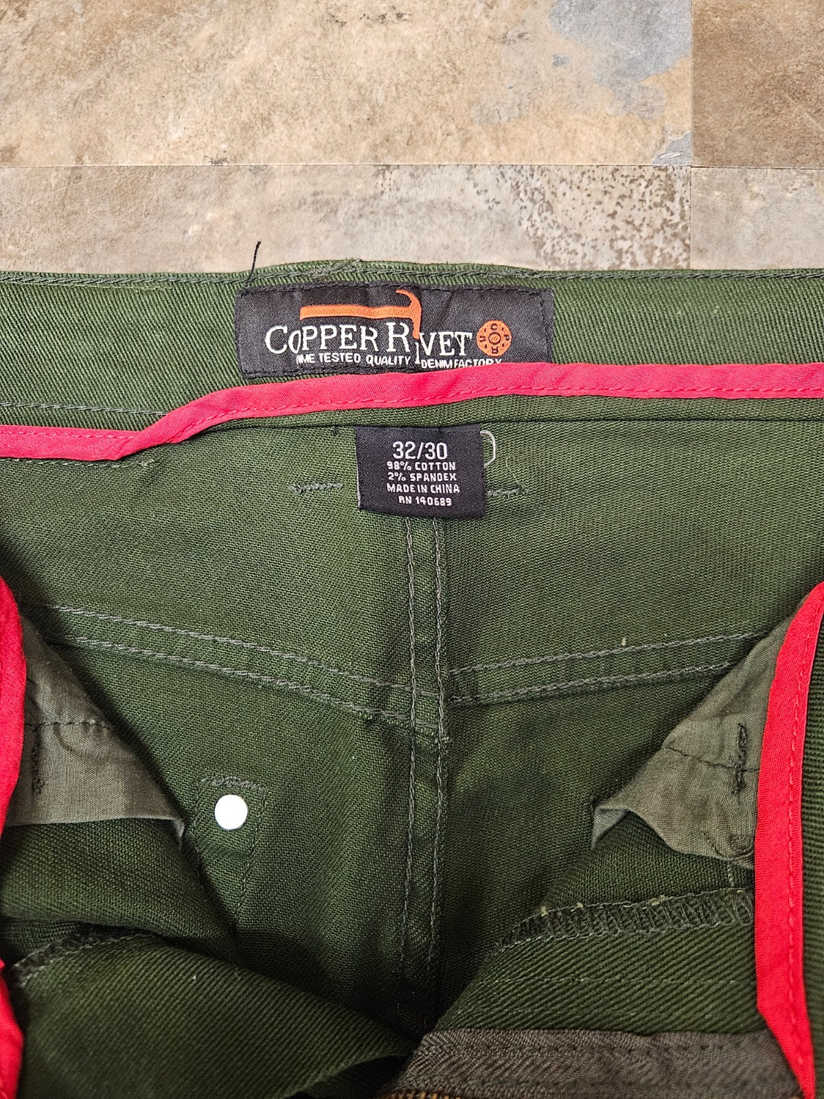 Copper Rivet Jeans/Pants Mens 32×30 Green Distressed With Decorative Zippers