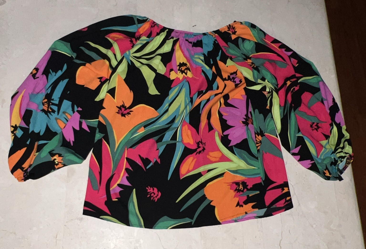 Joseph Ribkoff Size 4 Multi Color Tropical Print Flared Blouse Women’s NWT $195