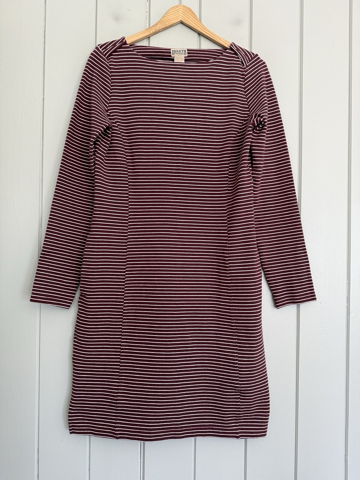 Duluth Trading Co Dress XS Ponte Pro Knit Striped Stretchy Long Sleeve Burgundy