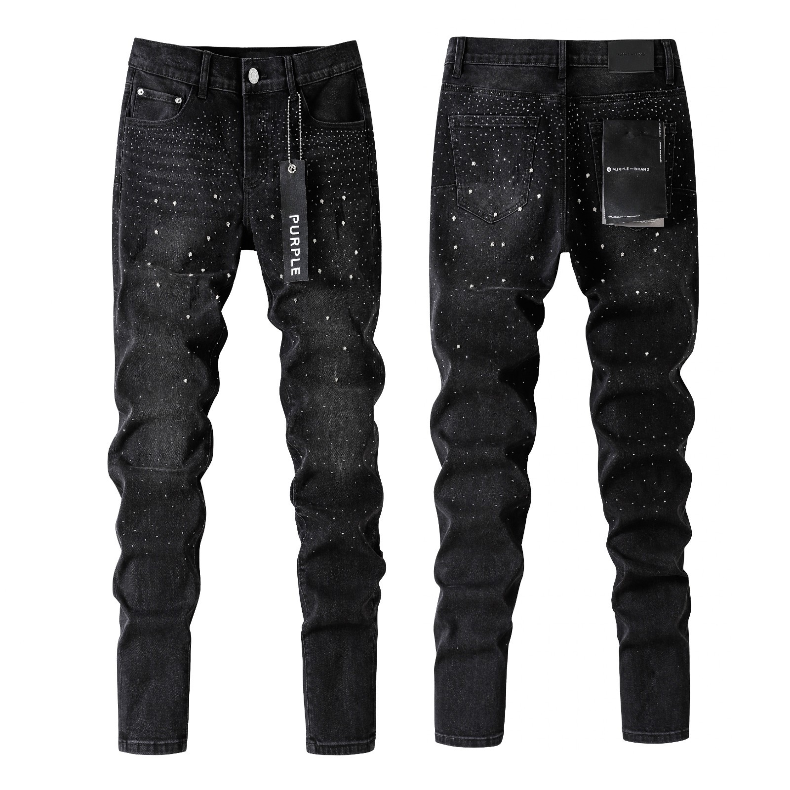 2026 New Purple brand Men’s personalized Rhinestone Leisure fashion jeans