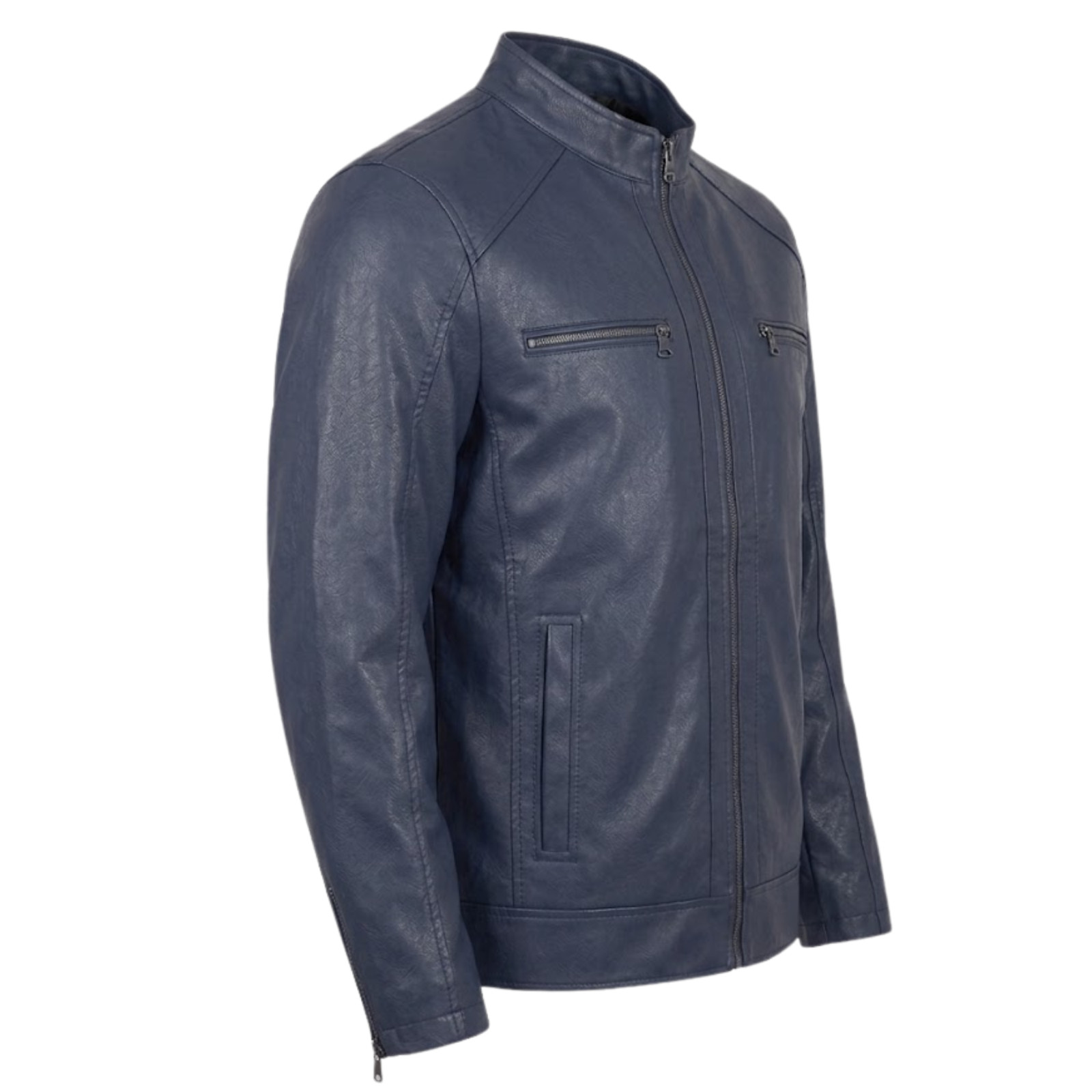 Men’s Navy Blue Real Leather Jacket – Slim Fit Cafe Racer Biker Jacket