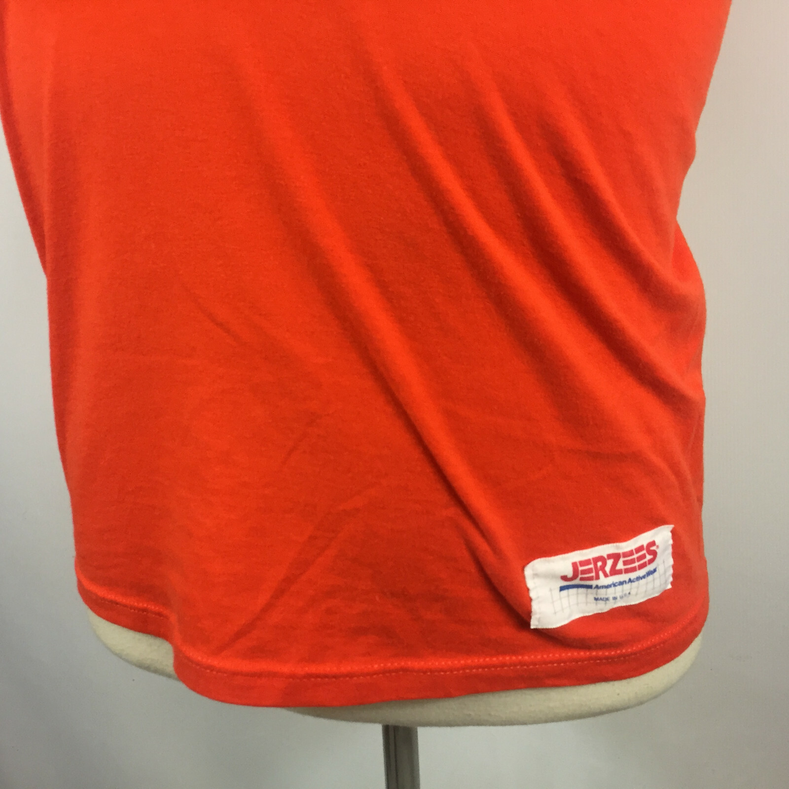 Vintage 80s 90s Blank Plain Orange Jerzees Thin Distressed Pocket Motorcycle Tee