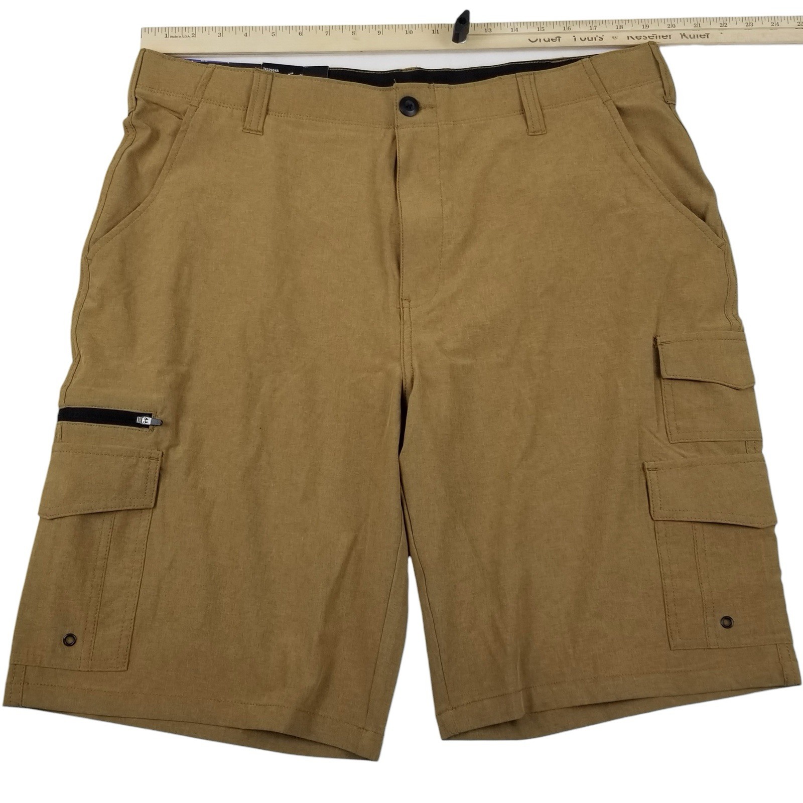 Iron Co Men’s Stretch Tech Shorts with Cargo Pockets Size 38 Camel Color