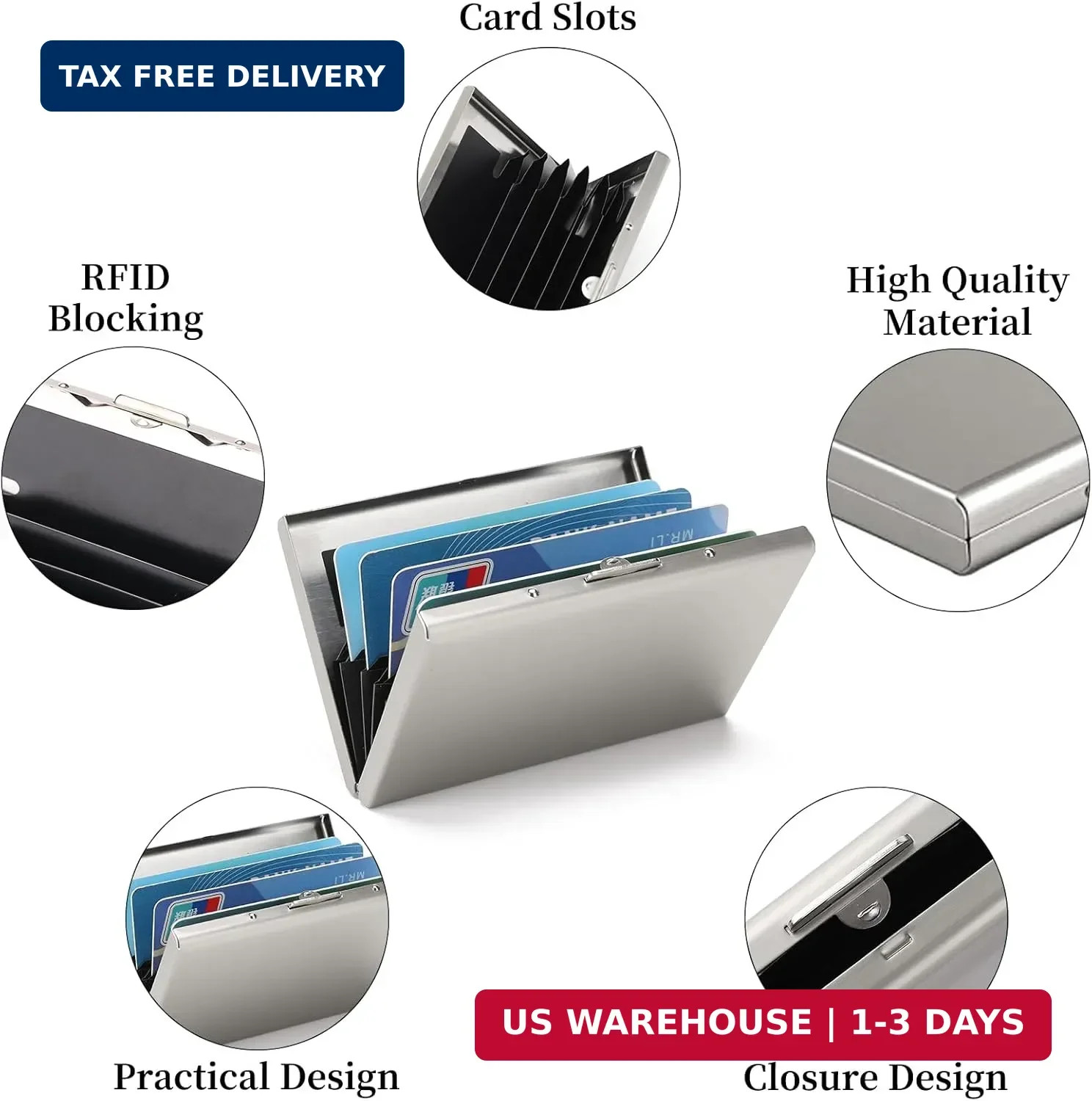 RFID Blocking Stainless Steel Credit Card Wallet Metal Card Holder Case