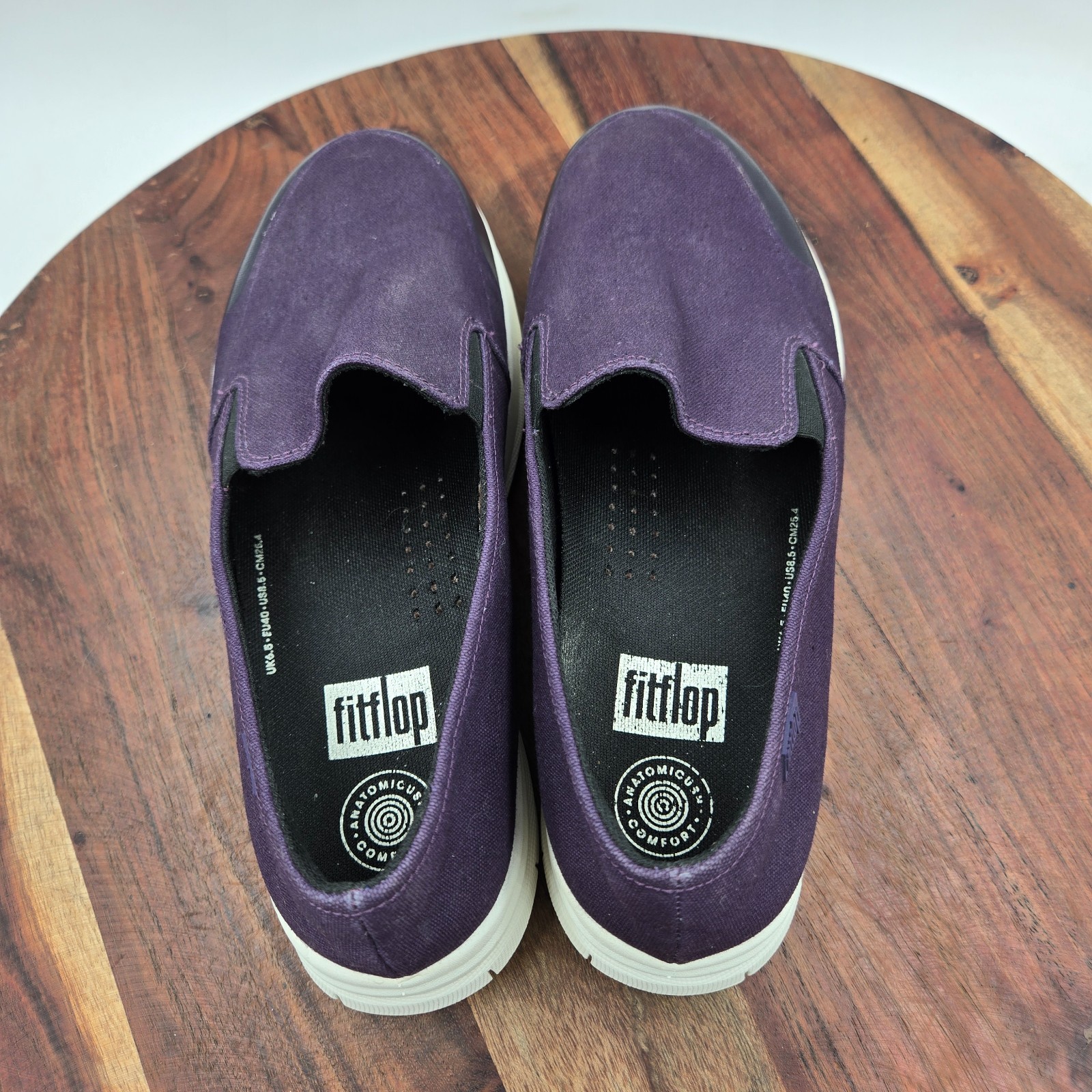 FitFlop Sporty Pop Skate Shoes Women’s 8.5 Purple White Comfort Slip On Sneakers