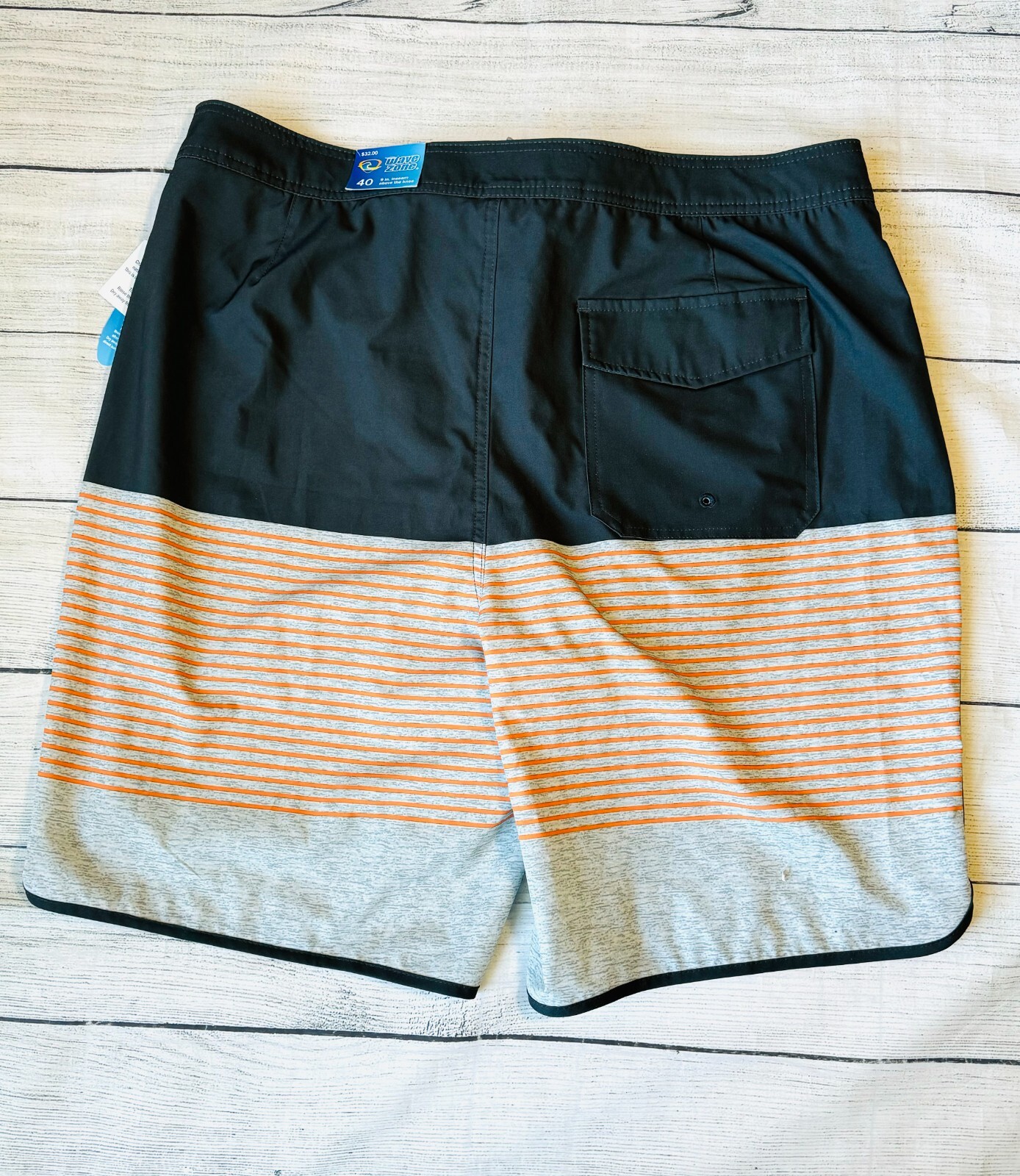 New Wave Zone Men’s Sz 40 Board/Swim Shorts UPF 50 Stretch Charcoal Grey/Orange