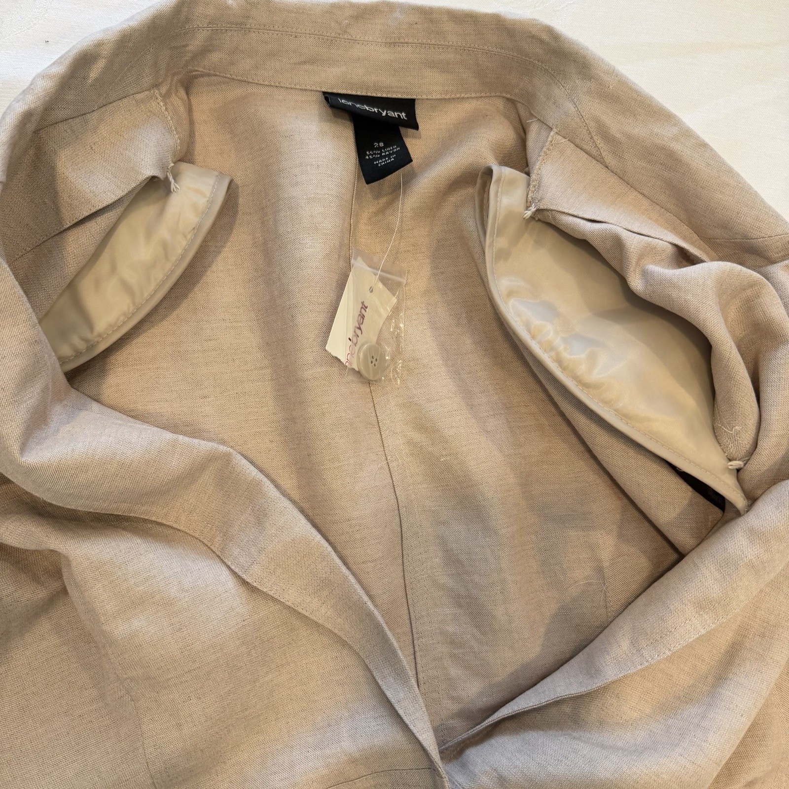 LANE BRYANT Size-28 Womens Linen Blend Blazer Lightweight Natural Beige
