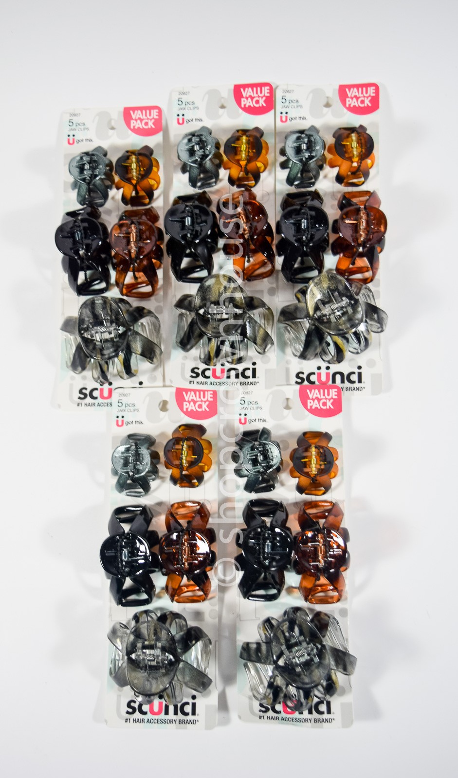 5 packs Scunci U Got This 5 pcs Jaw Hair Clips GRAY BLACK BROWN #20927 = 25 pcs