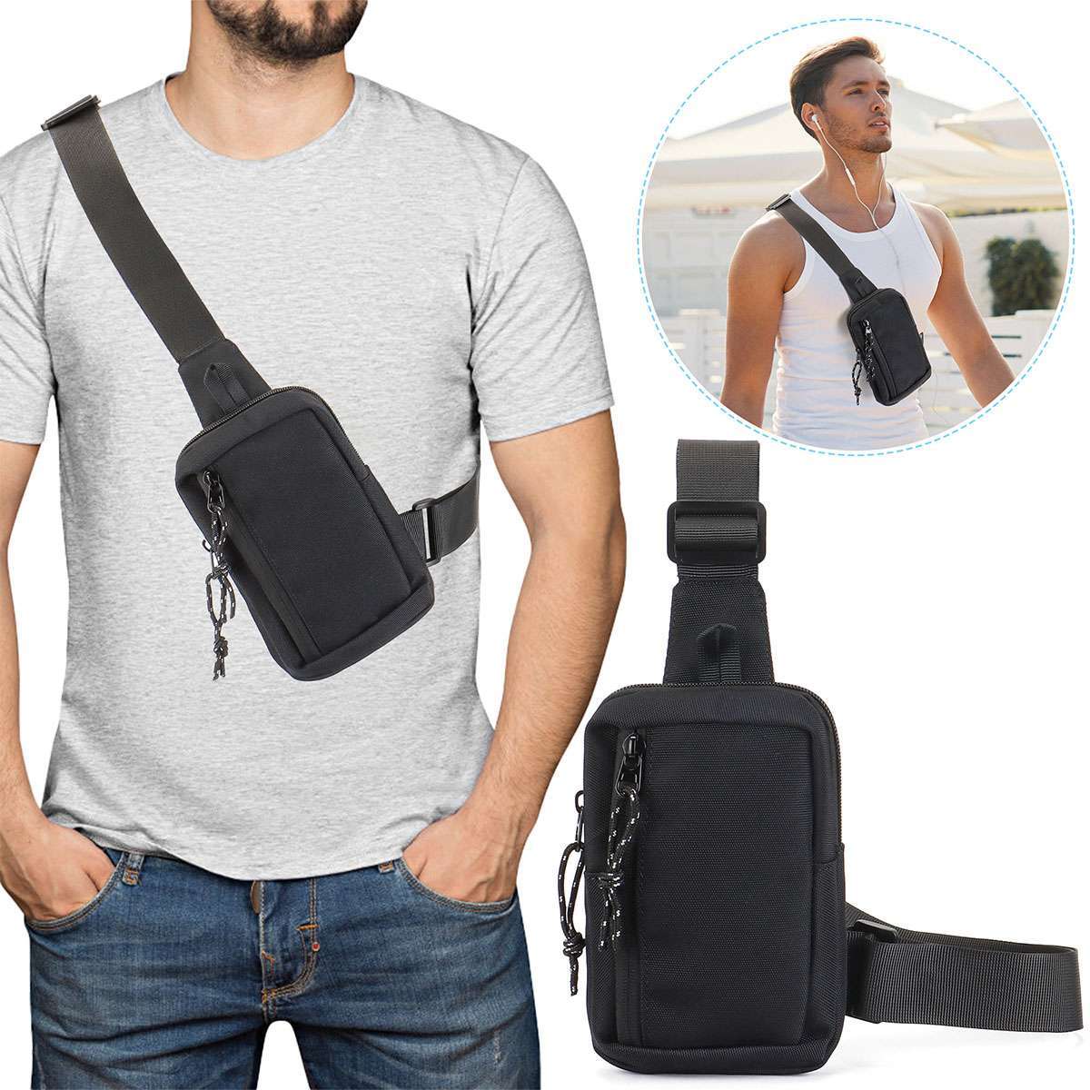 Men’s Shoulder Bag Oxford Chest Bag Sling Crossbody Bag Casual Travel Phone Bag