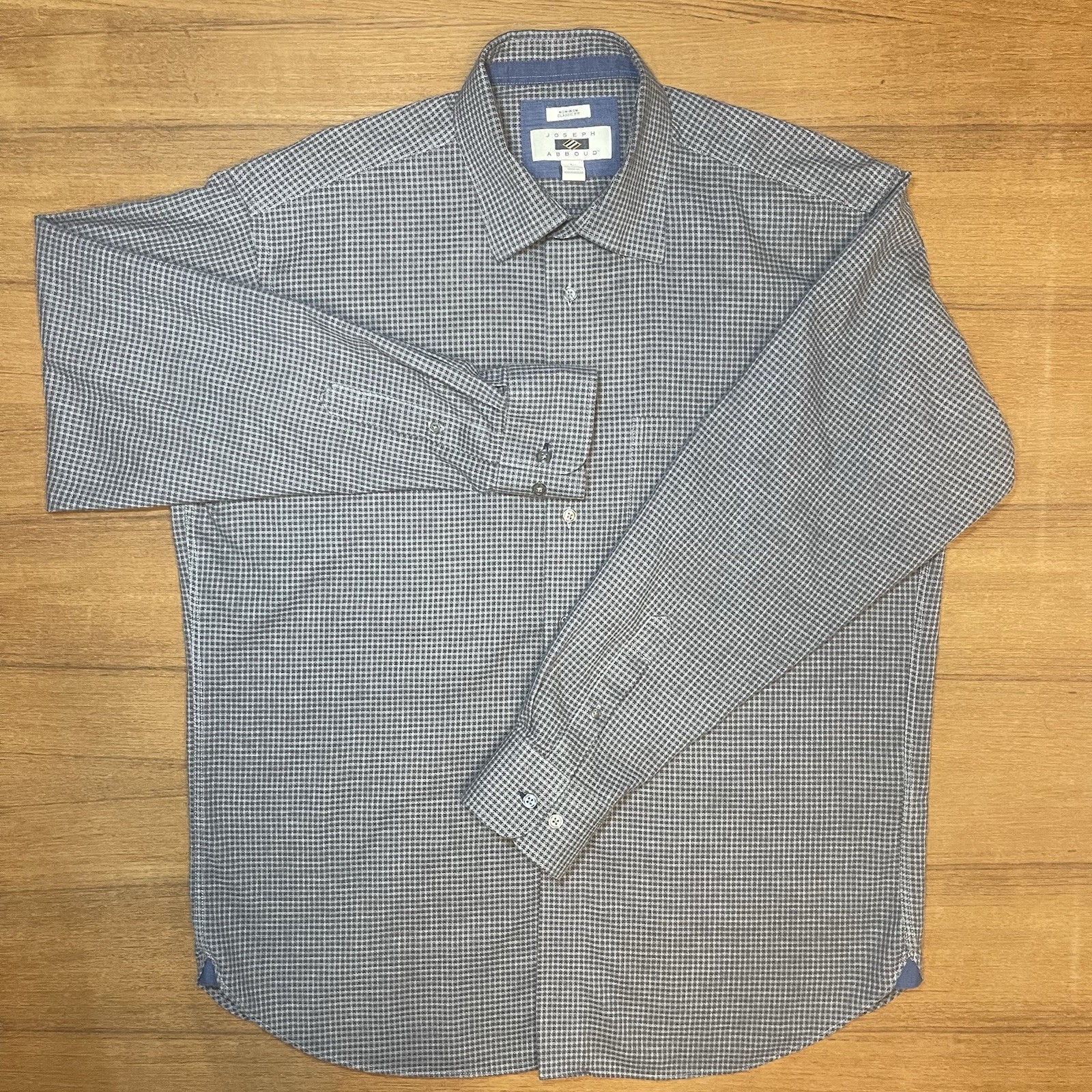 Joseph Abboud Navy and Gray Non-iron Dress Shirt 100% Cotton Size L