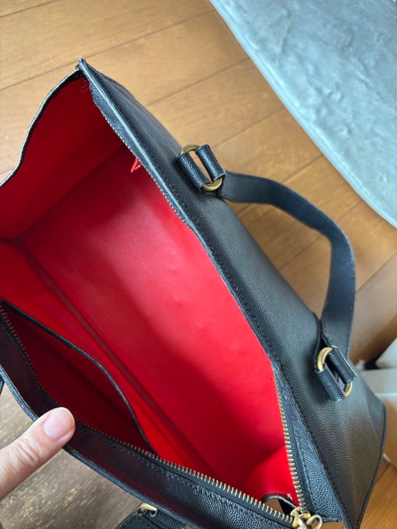 Celine Black Leather Handbag Vintage Gold Hardware Red Lining Auth