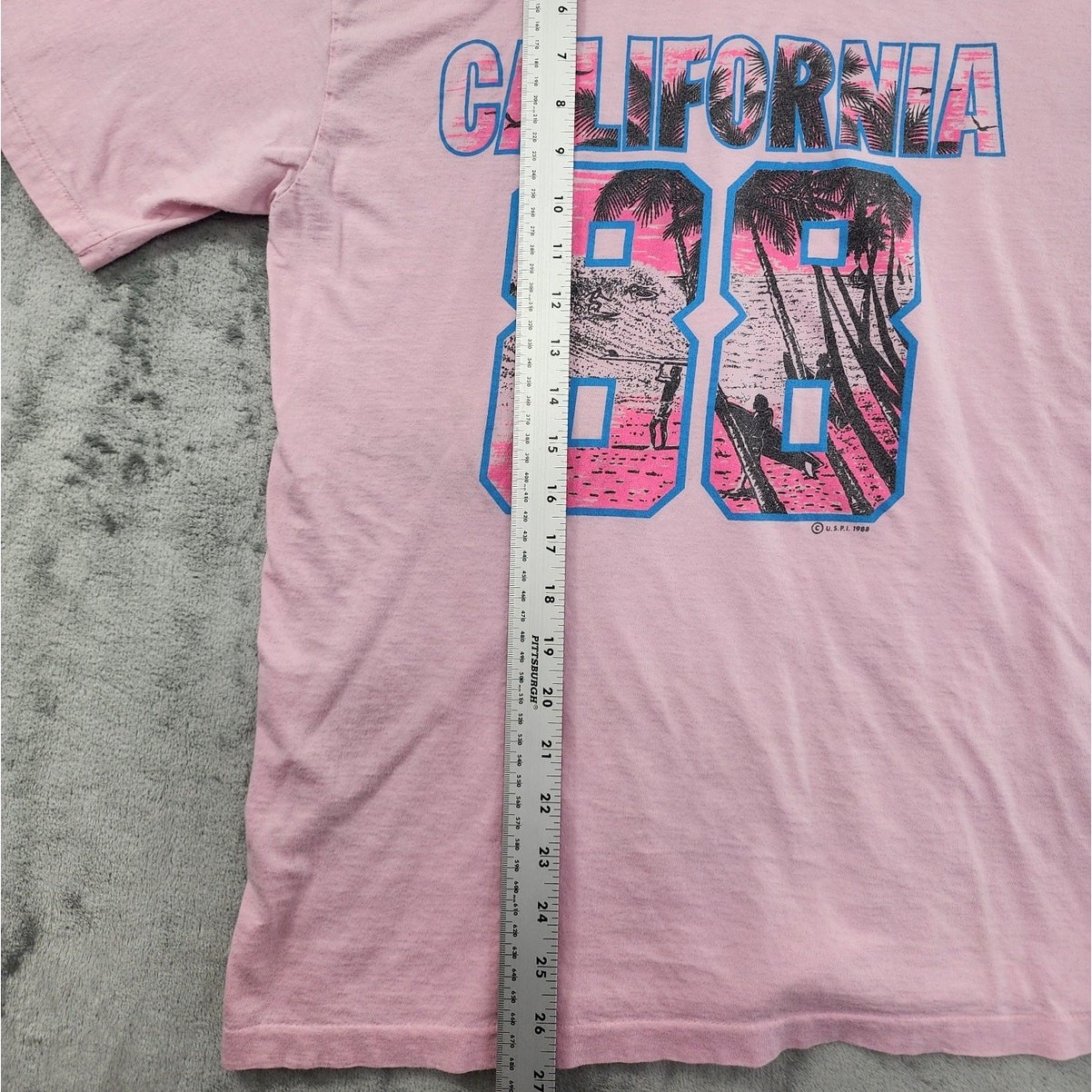 Vintage 80s BYC Top Womens M Pink California 88 Graphic Tee Crew Neck Surf Beach