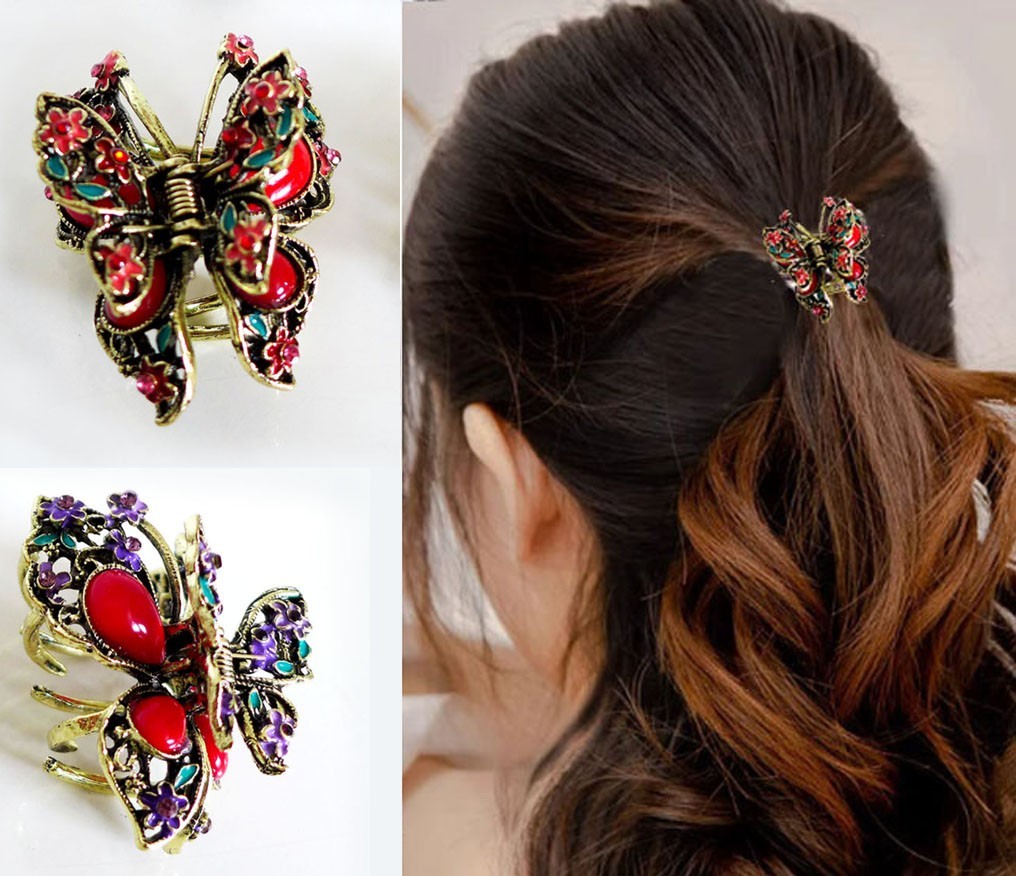 1 Pcs Woman Girl Metal Crystal Hair Vintage Butterfly Claw Clip Pin
