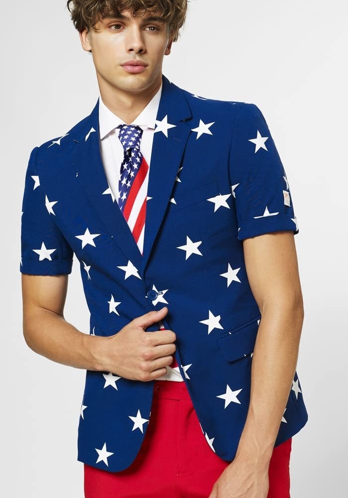 Mens American Flag Necktie Bowtie Pokect Square Stars Stripes Patriotic Tie f…