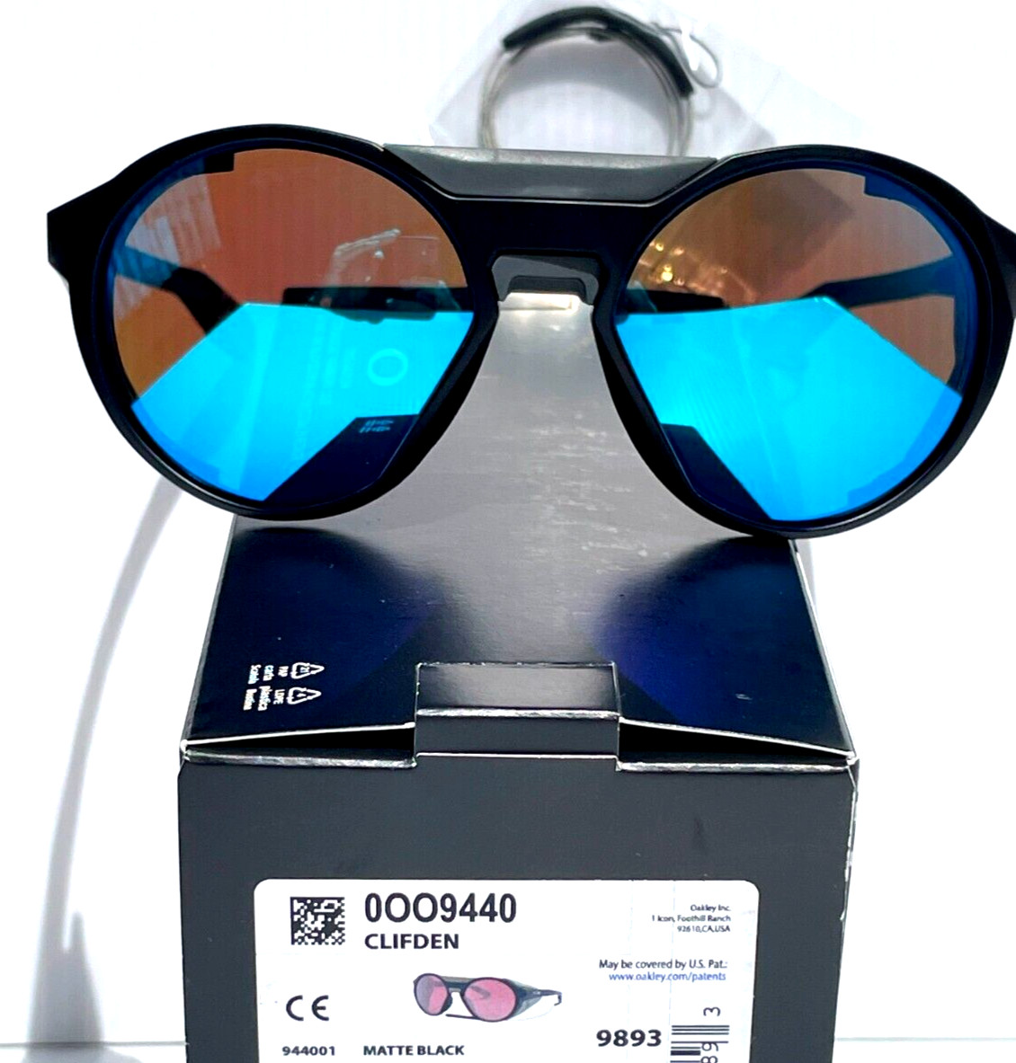 Oakley CLIFDEN Matte Black Round POLARIZED Galaxy Blue Mirror Sunglass 9440