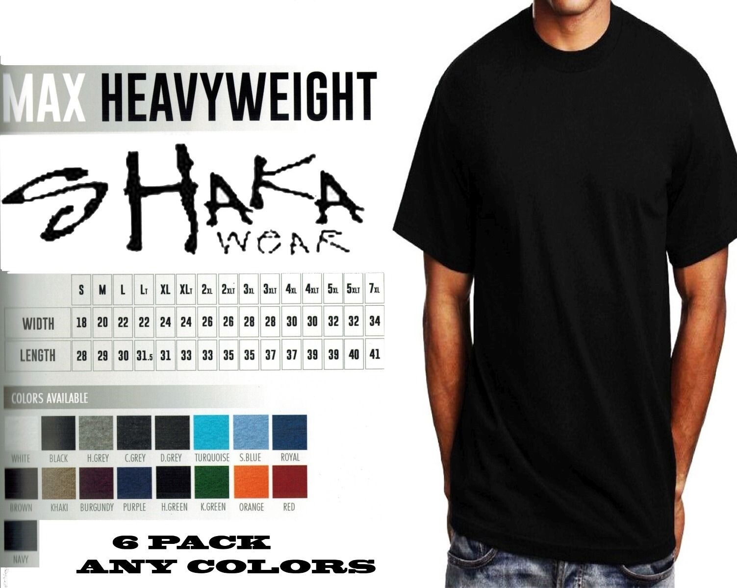 6 Pack Shaka Wear Mens Max Heavyweight T-shirt Any Color Basic Plain Tee