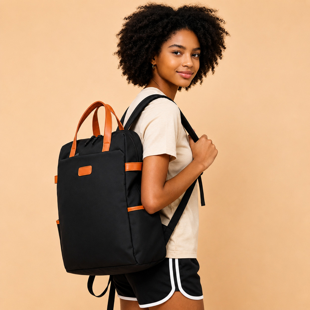 Black Nylon Convertible Backpack Tote Women Waterproof Trolley Sleeve Anti-Theft