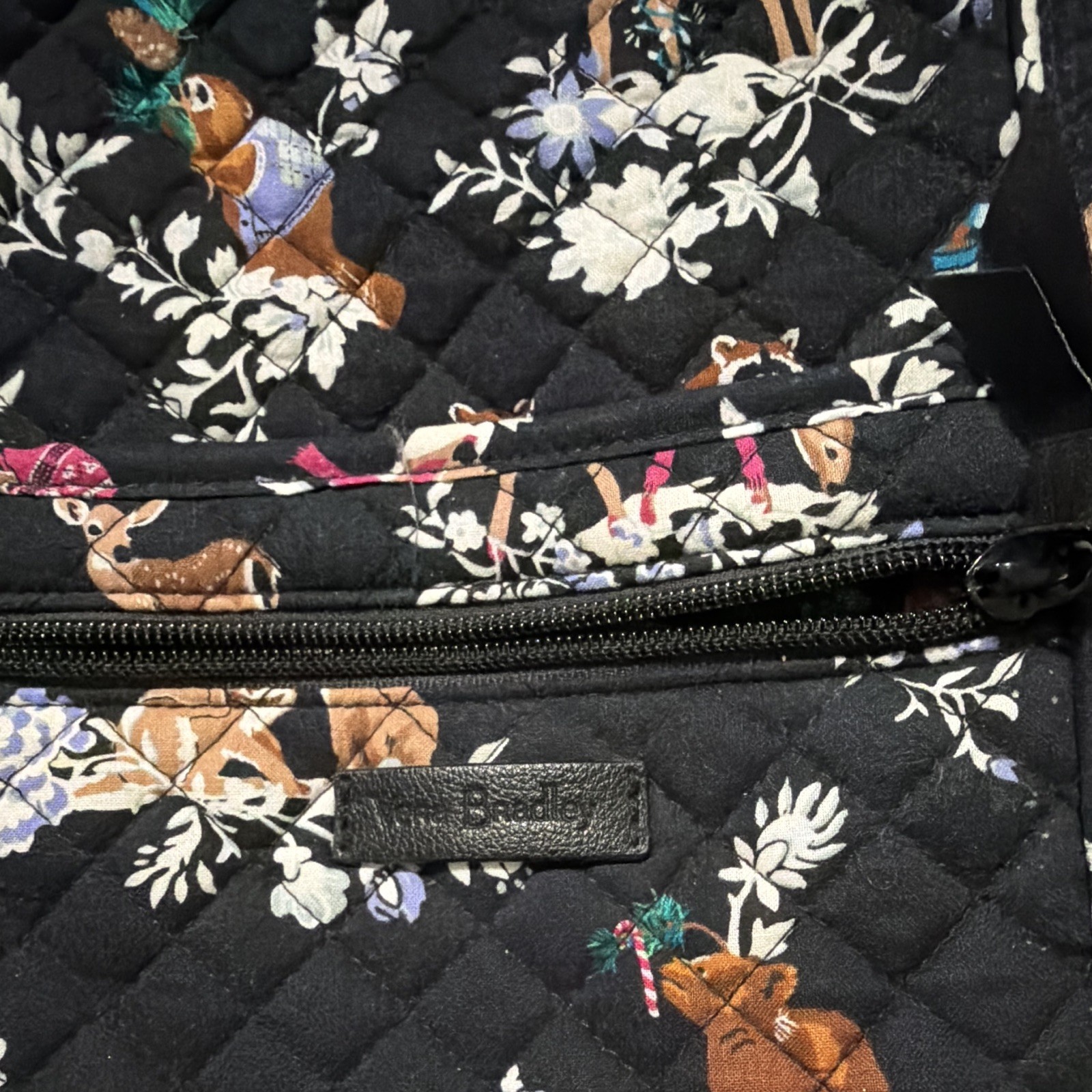 Vera Bradley Black Multicolor Floral Deer Tote Bag Zip Closure Pockets Lined