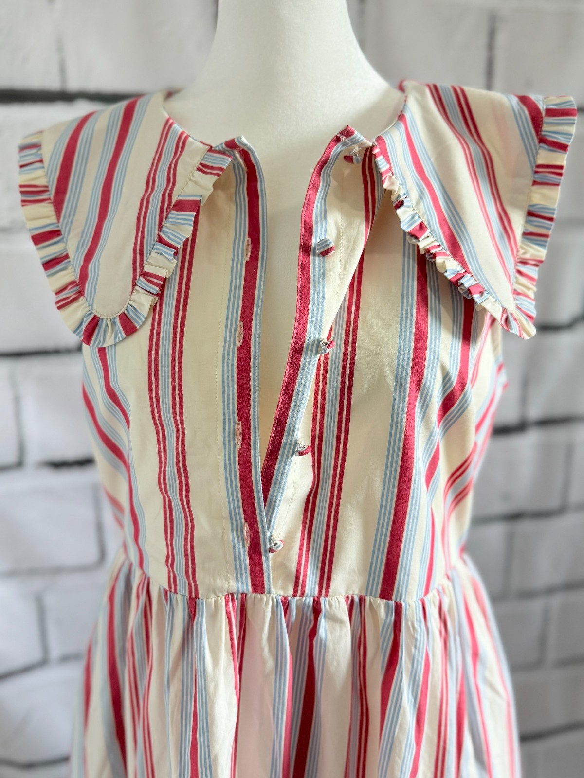 NWT Caroline Constas Striped Cotton Maxi Dress Peter Pan Collar Size S