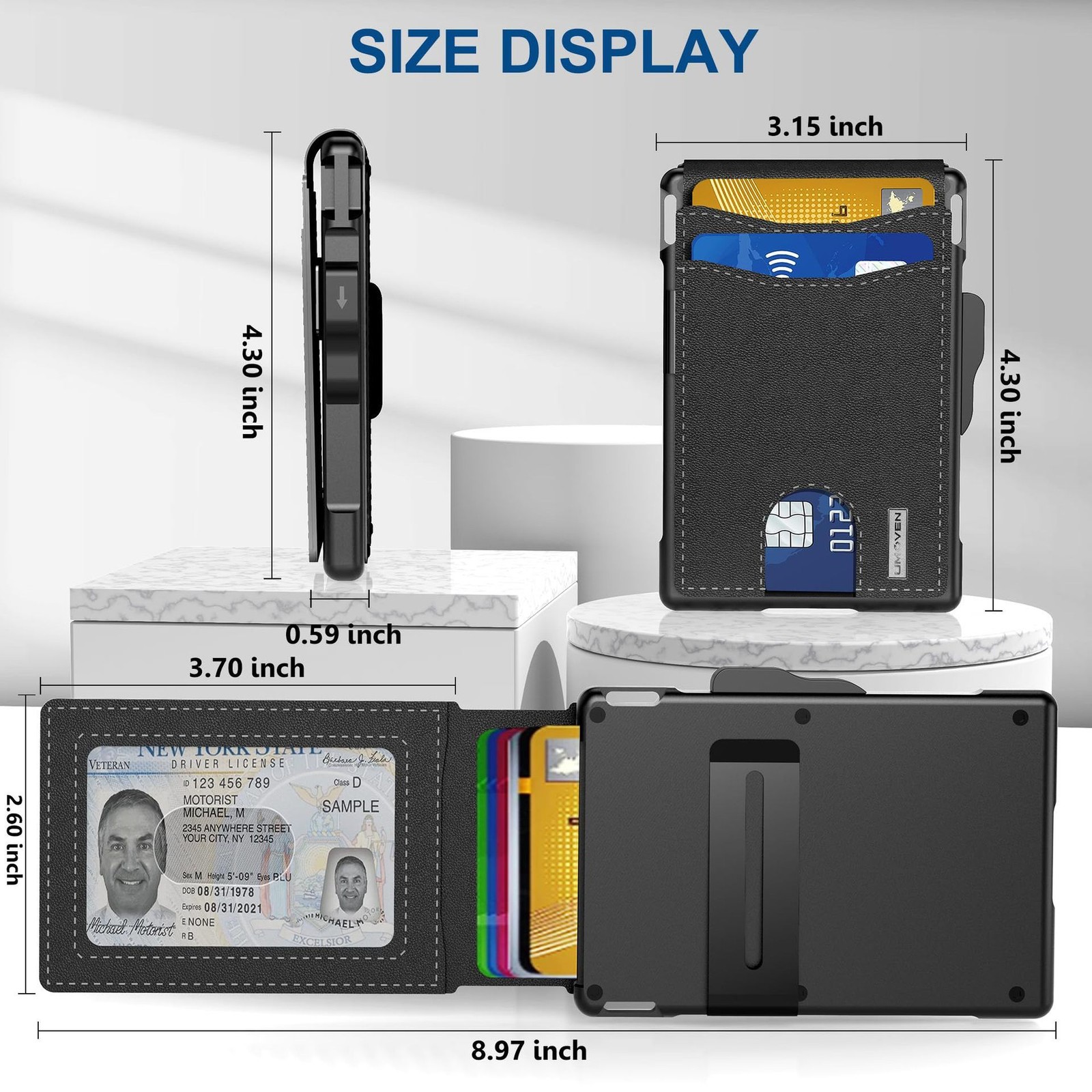 Men Slim Pop Up Bifold Wallet with Money Clip, Minimalist Wallet RDIF Blocking