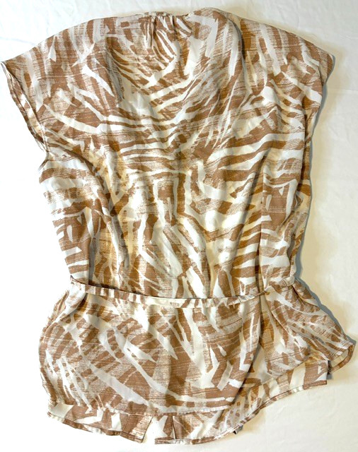 Worthington Tan Zebra Print Sleeveless Blouse Drape Neck Tie Waist XL #0002