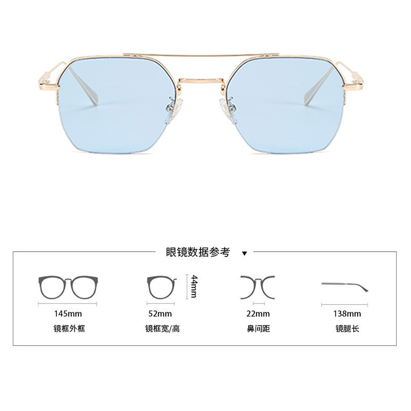 Unisex Metal Half Frame Myopia Nearsighted Distance Glasses Blue Lens Sunglasses
