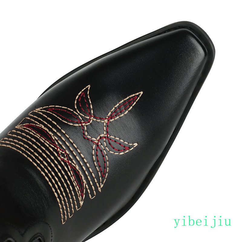 Women’s Western Cowboy Mid Calf Boot Embroidery Sweet Candy Heel Leather Shoes