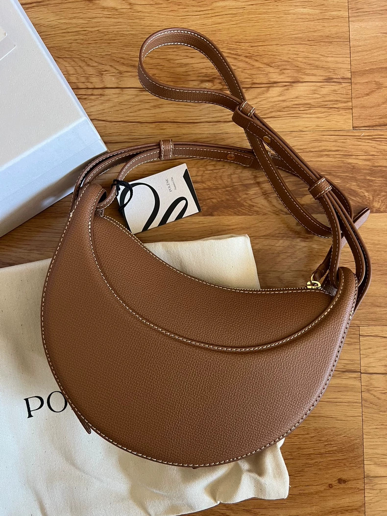 Polene Number Ten Lychee Leather Handbag/Crossbody Bag, Camel Color