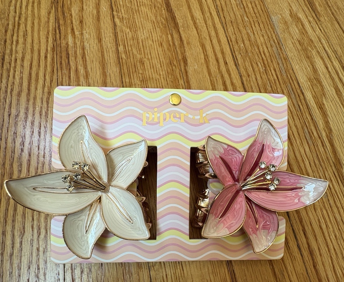 Piper Flower Hair Claw Clips Pink White Floral Beaded Accents