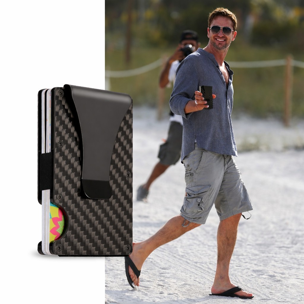 Carbon Fiber Minimalist RFID Blocking Wallet -Slim Metal Credit Card Holder Clip