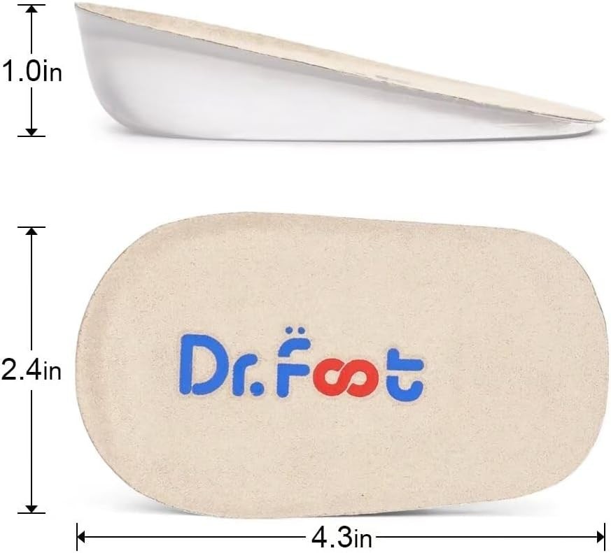 Dr.Foot Height Increase Insoles – Discreet Gel Heel Lift Inserts (1″ Height)