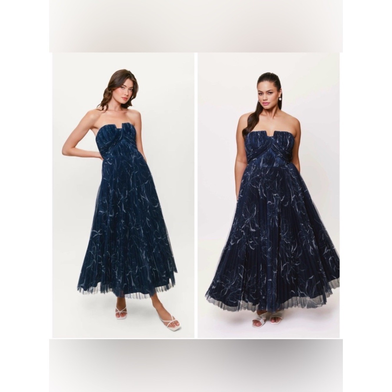 Hutch Corene Gown Midi Dress Blue Tulle Floral Strapless Size 6