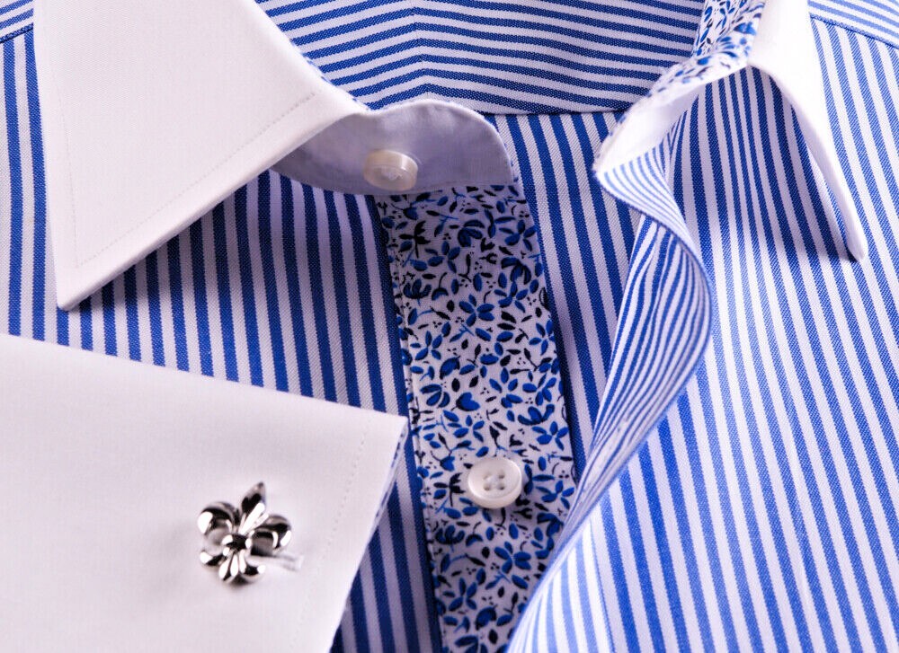 Best Seller Blue Stripe WInchester Shirt With Blue Floral Inner Lining Restocked
