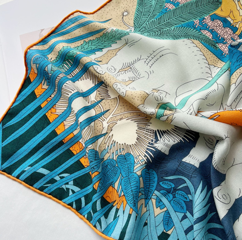 70% Cashmere 30% Silk Wrap Scarf Animal World Print Double Face Print Shawl 53”