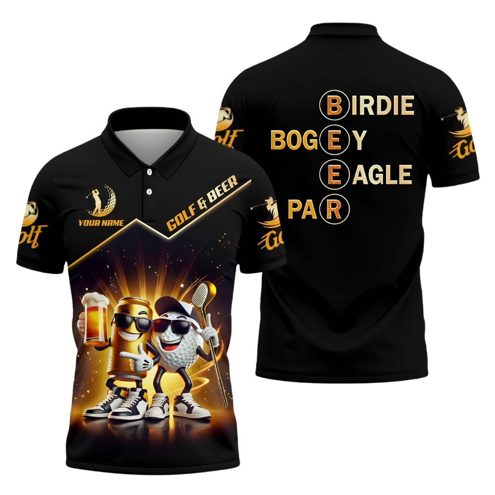 Custom Name Birdie Bogey Eagle Par Funny Beer Golf Polo Shirt Fullsize S-5XL