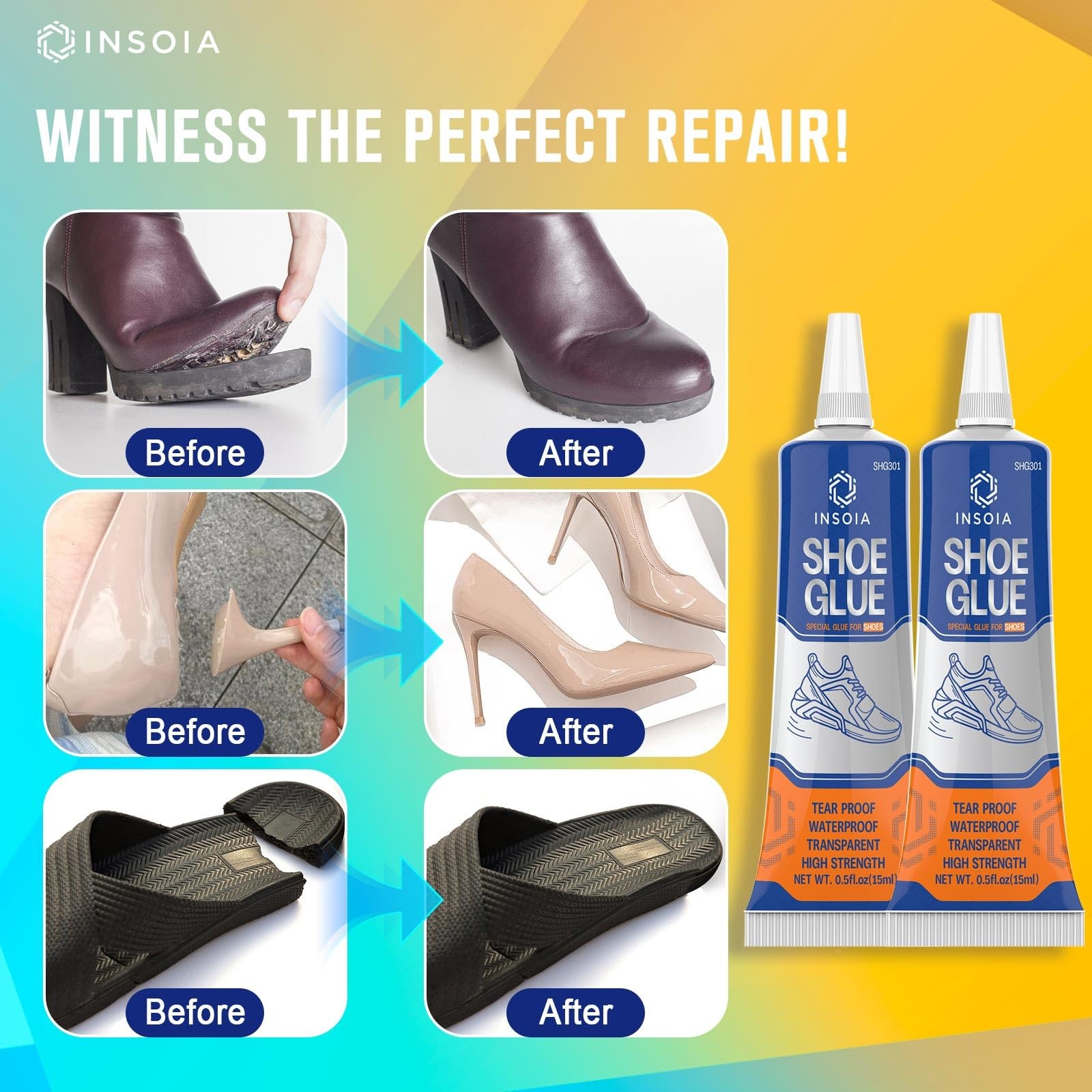 Shoe Glue Sole Repair Kit, 15ML x2 Heavy Duty 15ml x 2, 2 x 15 ML / 0.5 oz
