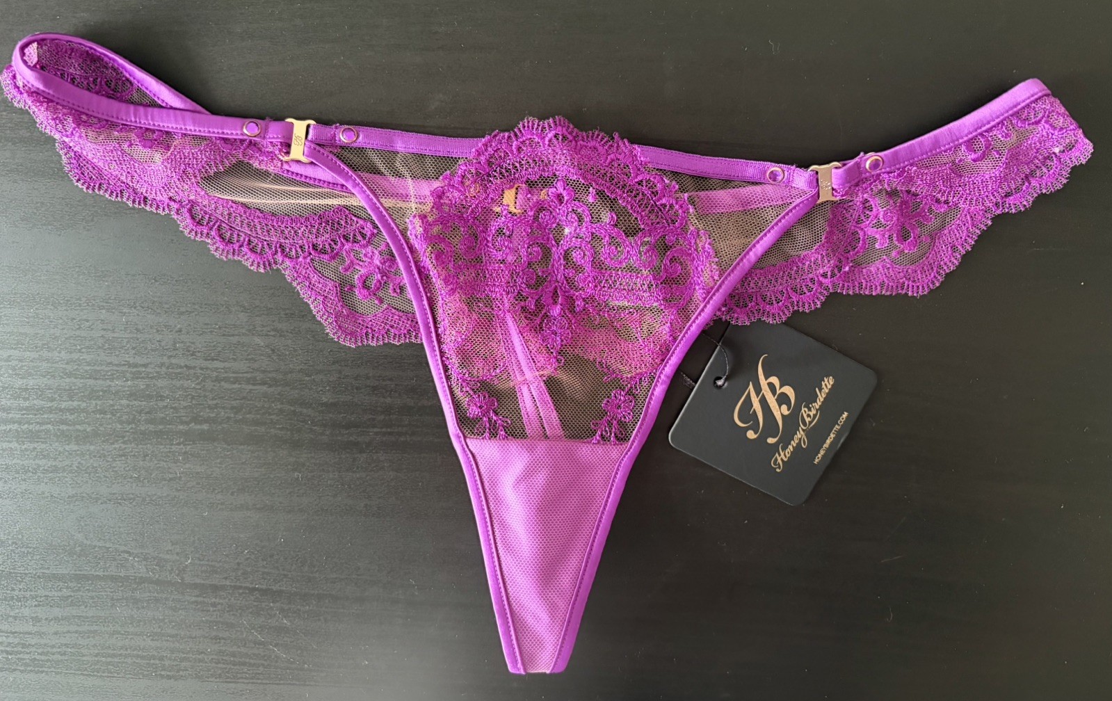 New Honey Birdette Gabrielle Orchid Purple Thong String Size Medium