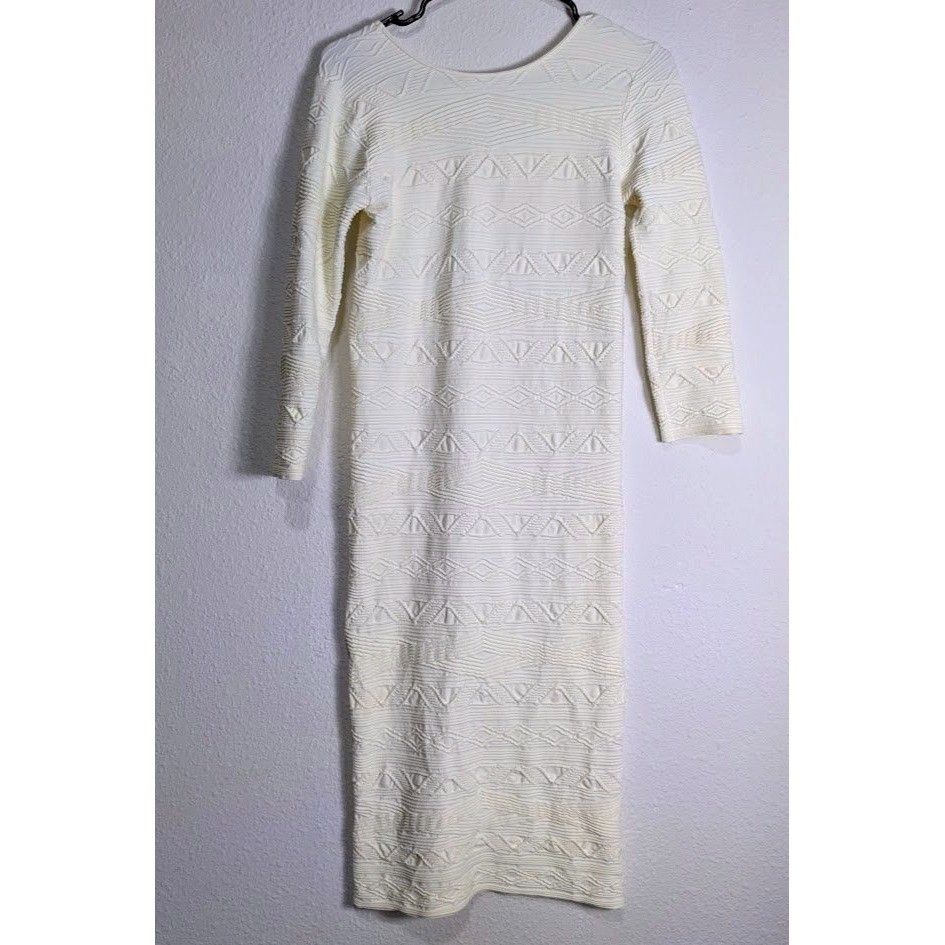 Tees By Tina Ivory S/MTextured Bodycon Midi Dress One Size Stretch USA