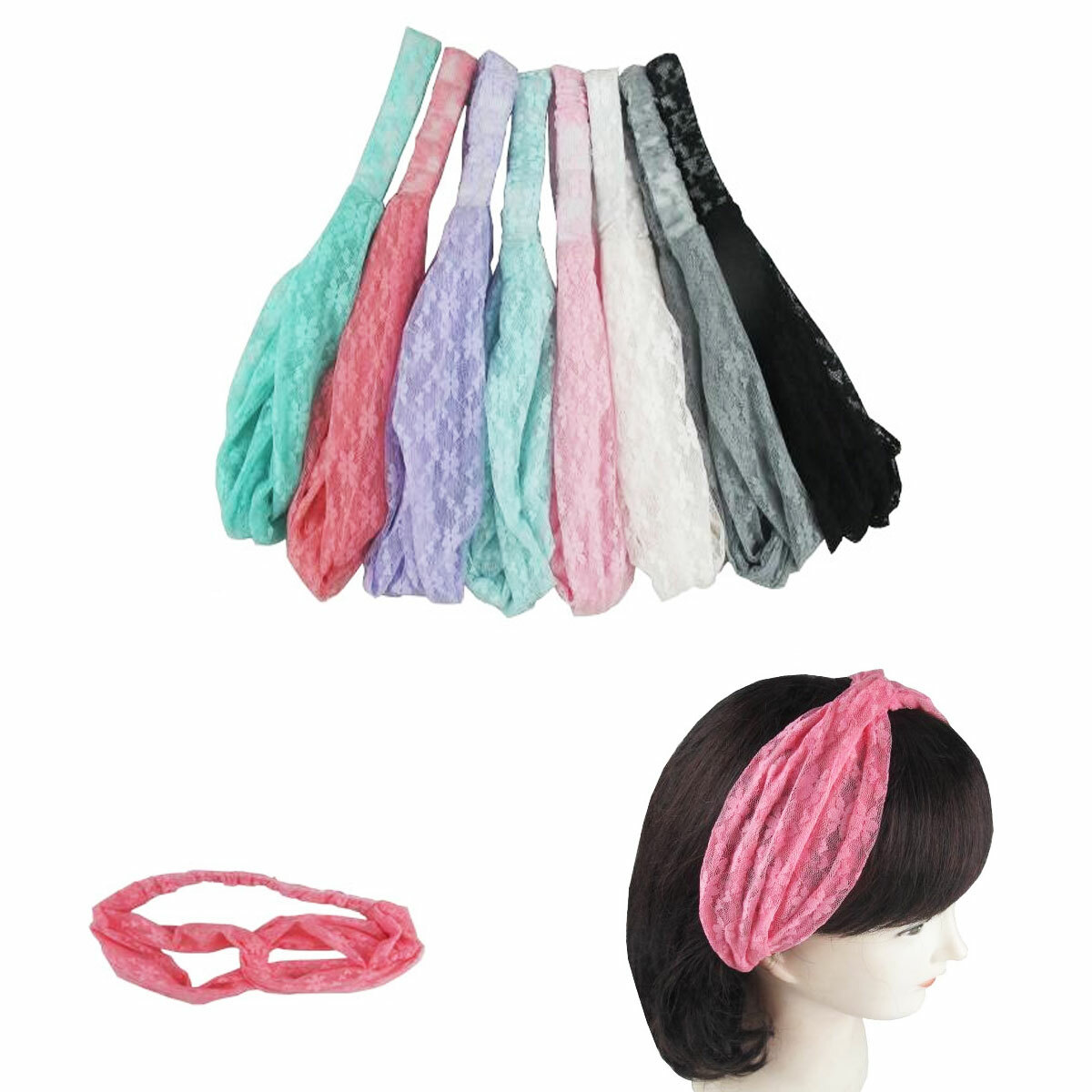 6pc Lace Twist Knot Wide Headband Headwrap Bandana Turban Hairband Boho Yoga Lot