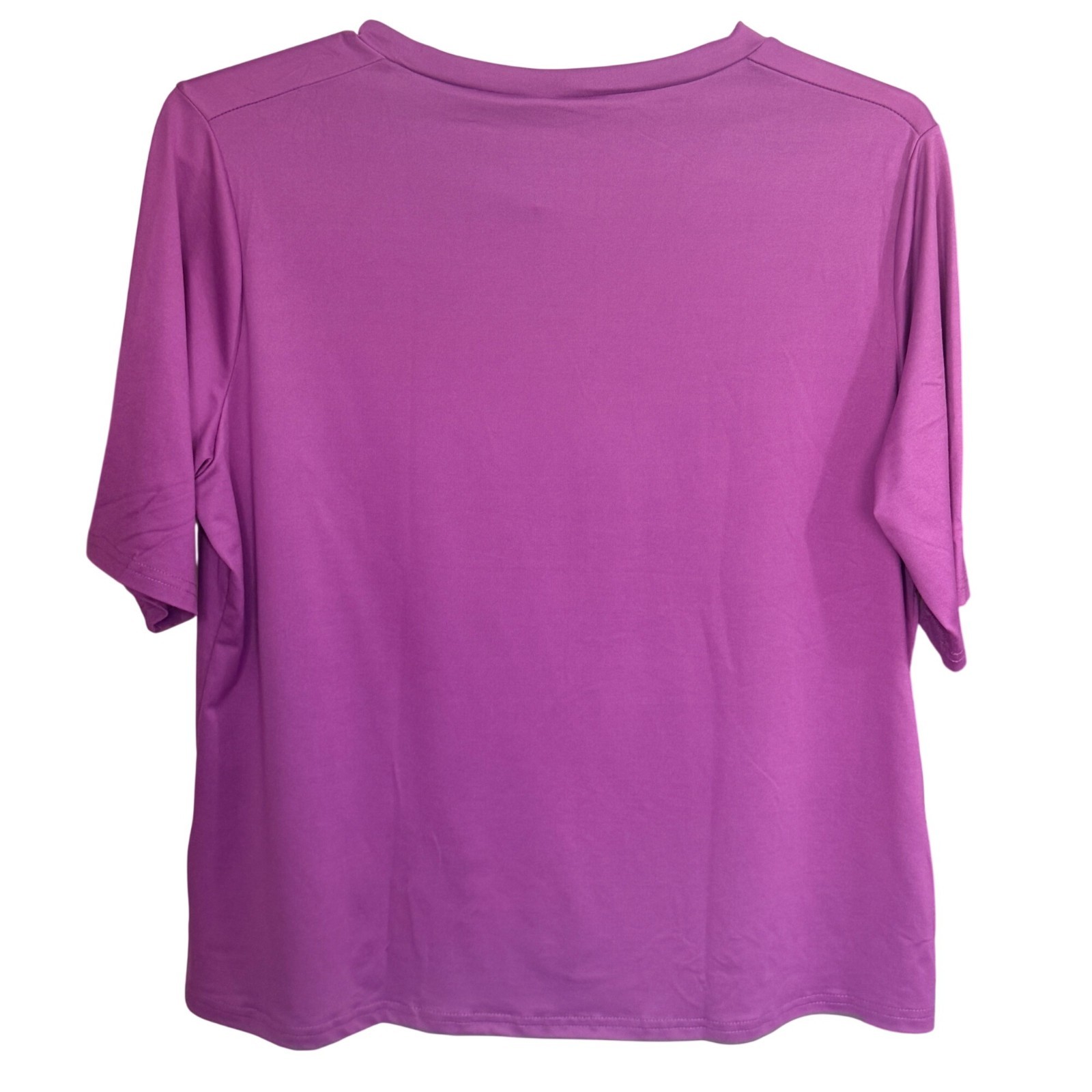 MISIFI Top Womens 2XL Purple Polyester Spandex V-Neck Short Sleeve Casual