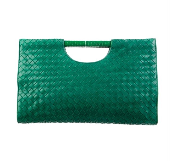 Vintage 90s Bottega Veneta Green Intrecciato Nappa Frame Bag