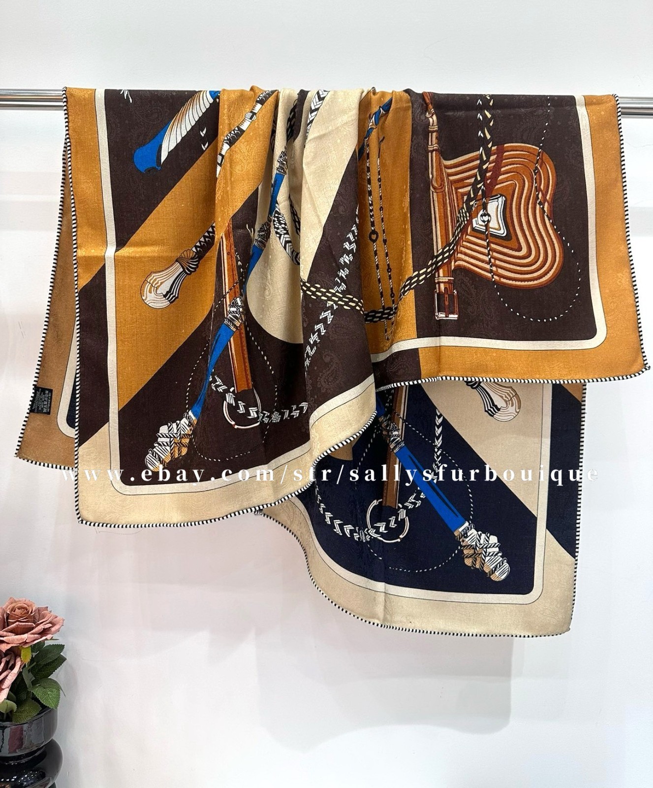 70% Cashmere 30% Silk Jacquard Wrap Scarf Saddle Print 2 Face Shawl 43″