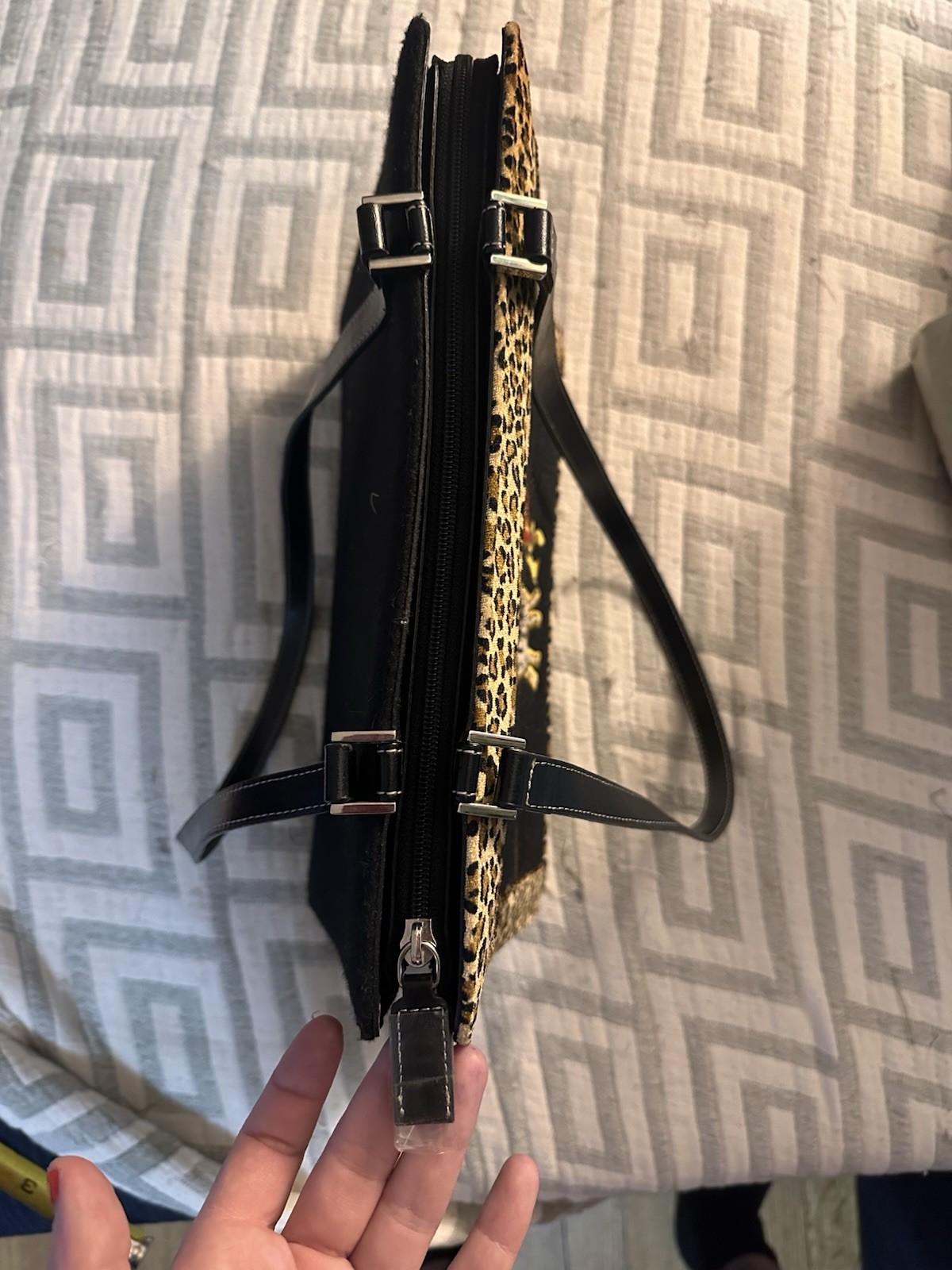 Vintage Retro Mary France Black Leopard Print Embroidered Woman Dog Hand Bag